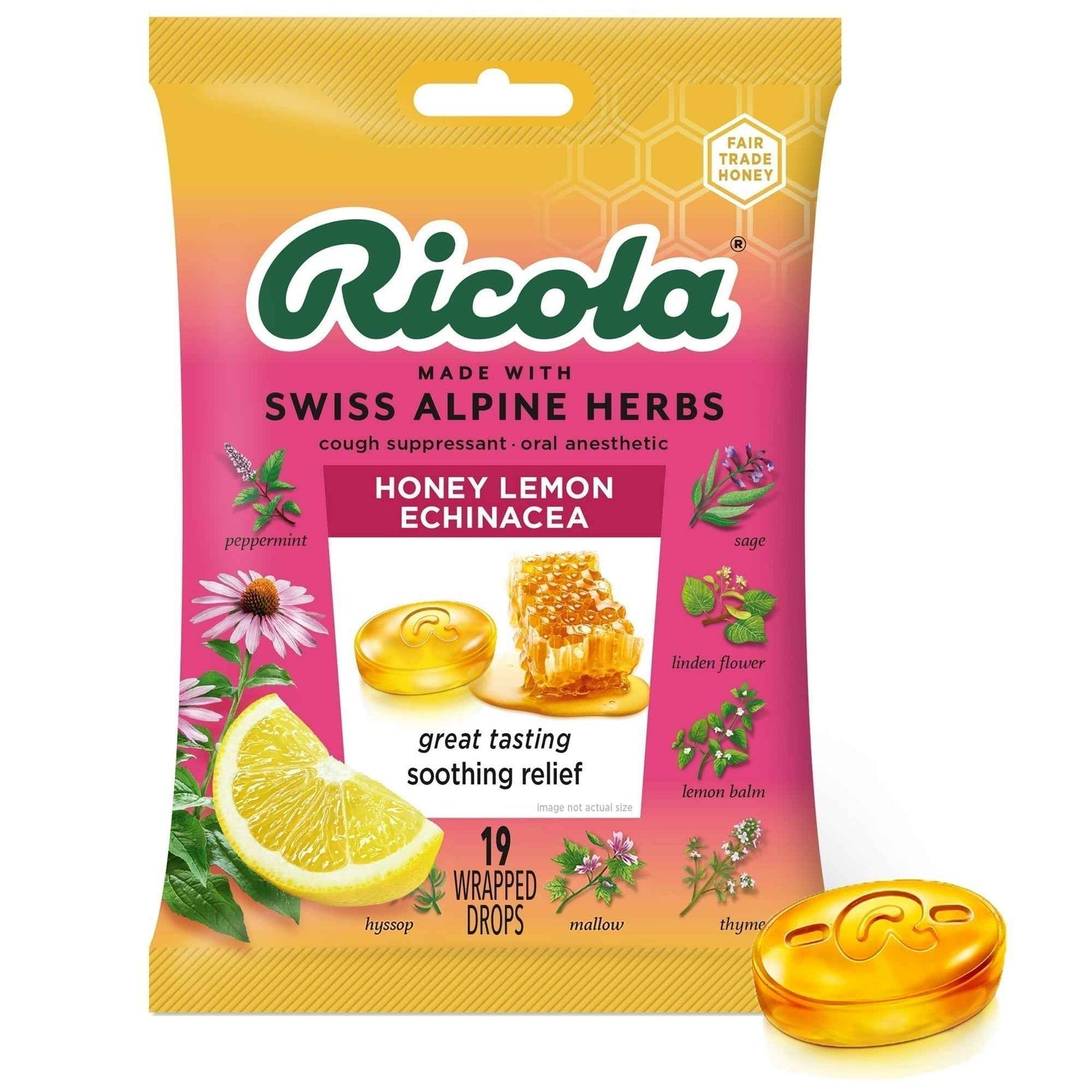 Ricola Cough Suppressant Throat Drops, Honey Lemon With Echinacea