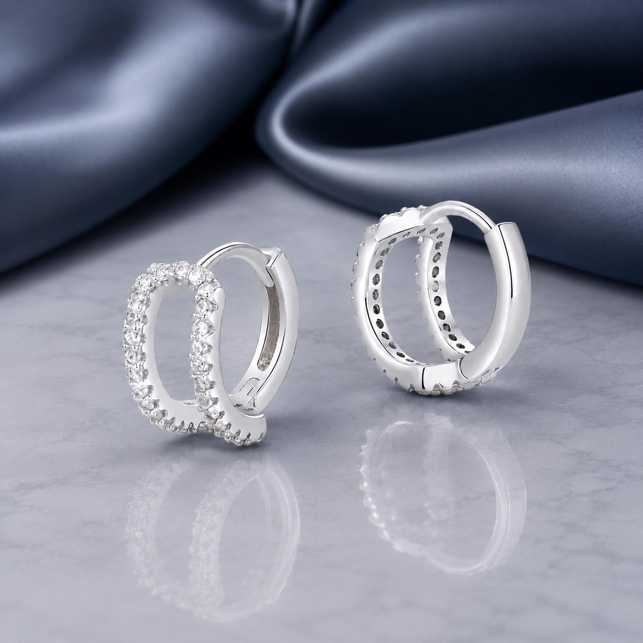 925 Sterling Silver Earrings with White Gold Plating and Pavé Setting CZ for Women  DestGlow