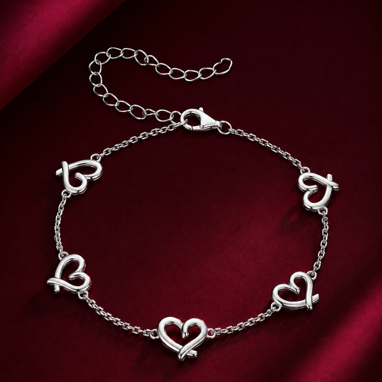 925 Sterling Silver 15+6cm 0.8cm Heart White Gold Plated Bracelet for Women  DestGlow