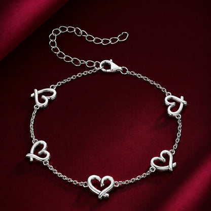 925 Sterling Silver 15+6cm 0.8cm Heart White Gold Plated Bracelet for Women  DestGlow