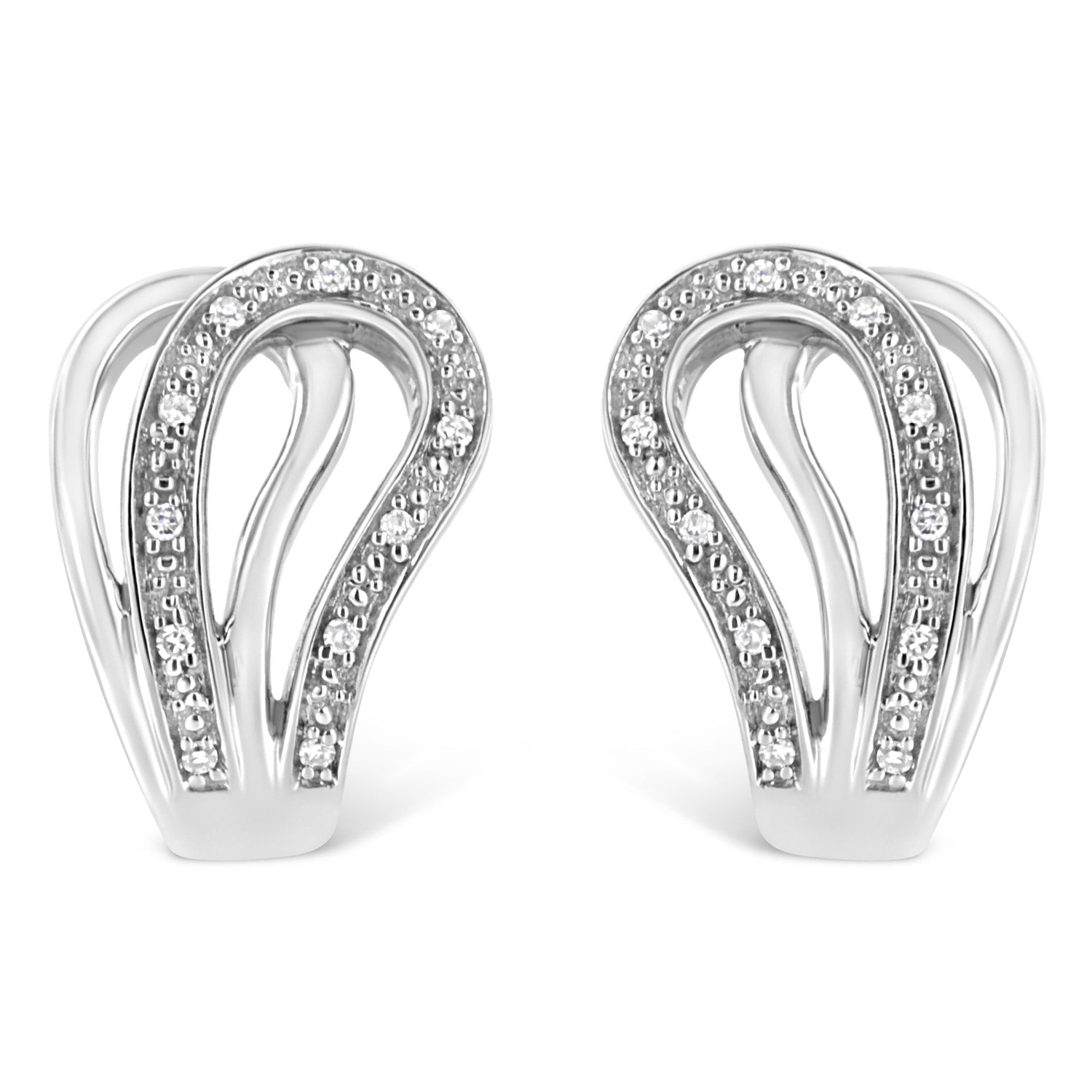 .925 Sterling Silver Pave-Set Diamond Accent Horseshoe Hoop Earring (I-J Color, I1-I2 Clarity) by Bids.com