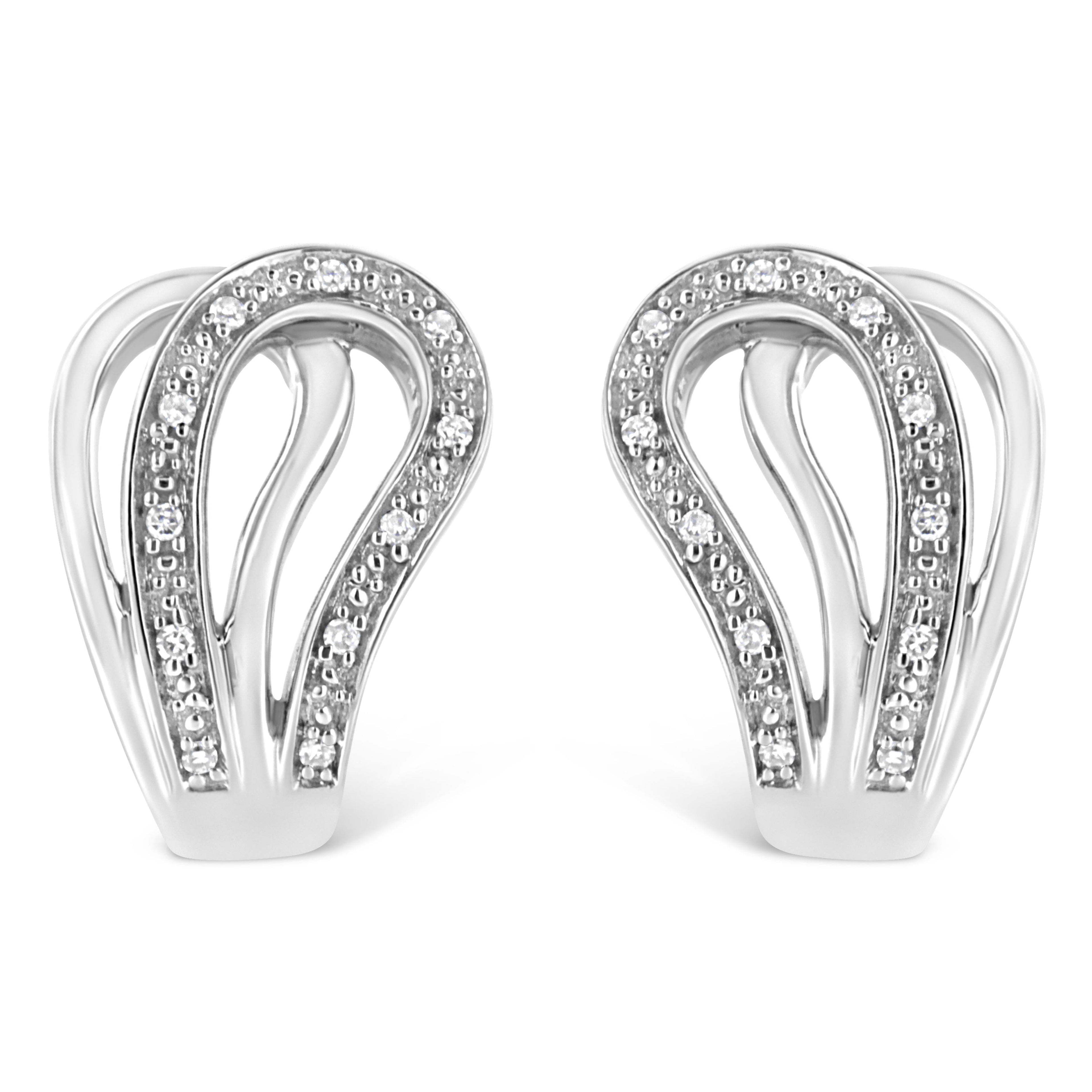 .925 Sterling Silver Pave-Set Diamond Accent Horseshoe Hoop Earring (I-J Color, I1-I2 Clarity) by Bids.com