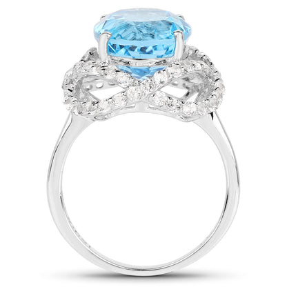 7.32 Carat Genuine Swiss Blue Topaz &amp; White Topaz .925 Sterling Silver Ring by Bids.com