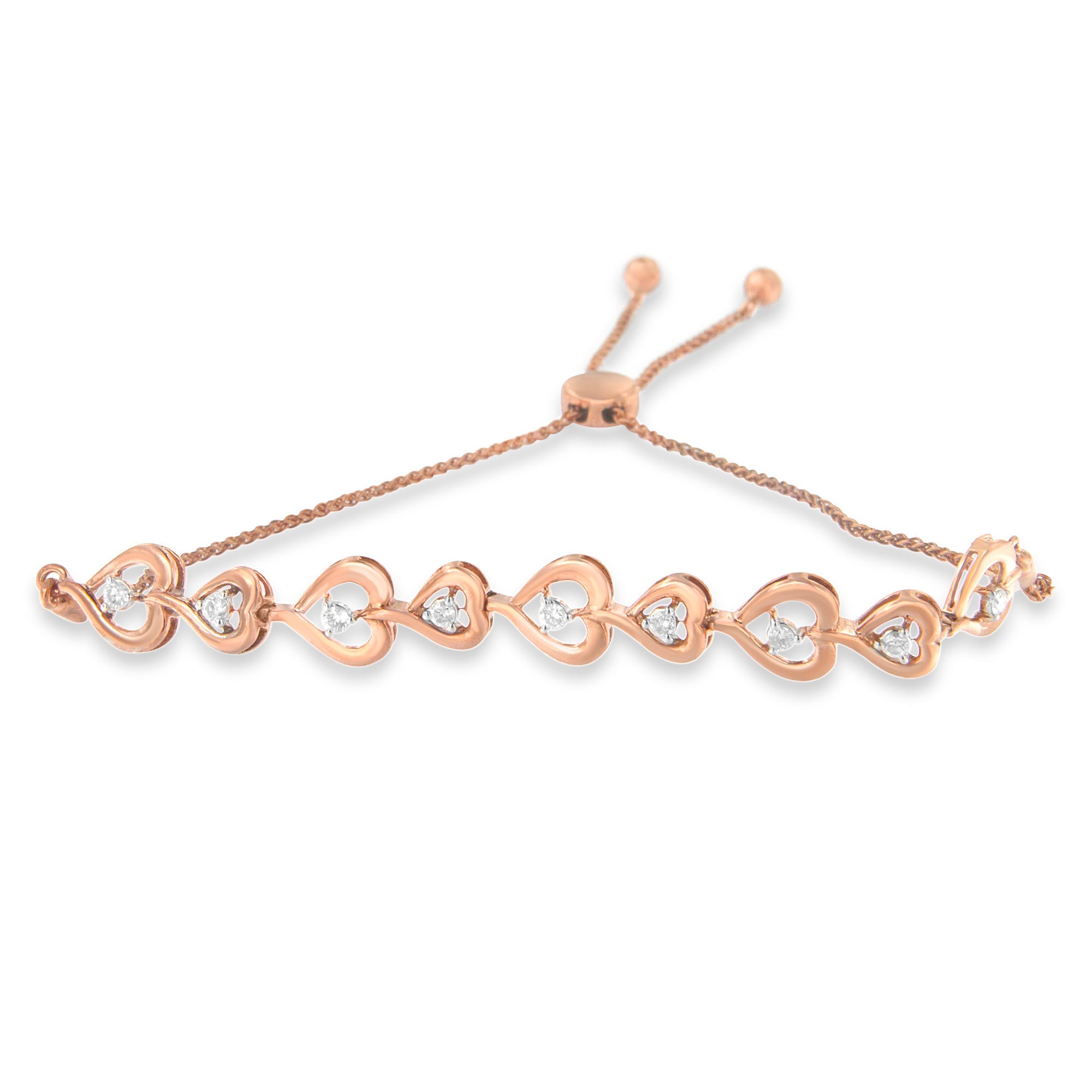 Rose Plated Sterling Silver Diamond Heart-Linked Bolo Bracelet (0.30 cttw, H-I Color, I2-I3 Clarity) by Bids.com