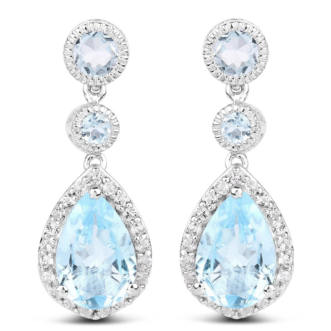 9.46 Carat Genuine Blue Topaz and White Topaz .925 Sterling Silver Earrings by Bids.com