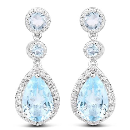 9.46 Carat Genuine Blue Topaz and White Topaz .925 Sterling Silver Earrings by Bids.com