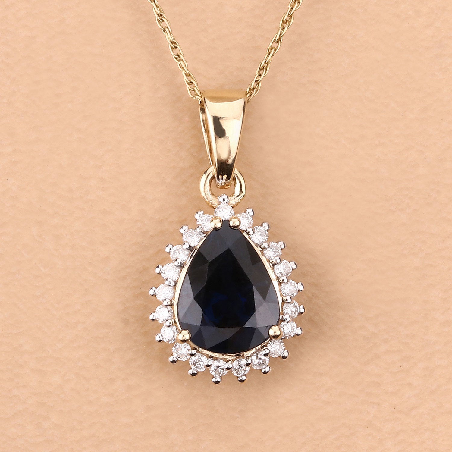 2.09 Carat Genuine Blue Sapphire and White Diamond 14K Yellow Gold Pendant by Bids.com