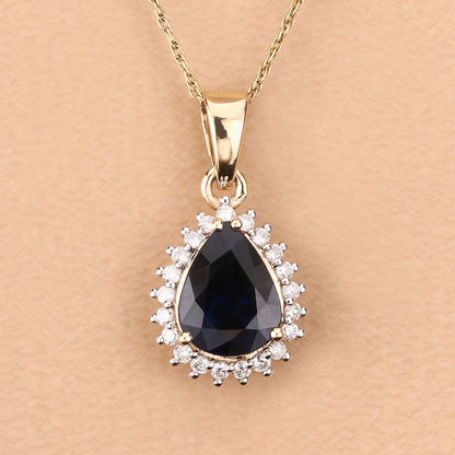 2.09 Carat Genuine Blue Sapphire and White Diamond 14K Yellow Gold Pendant by Bids.com