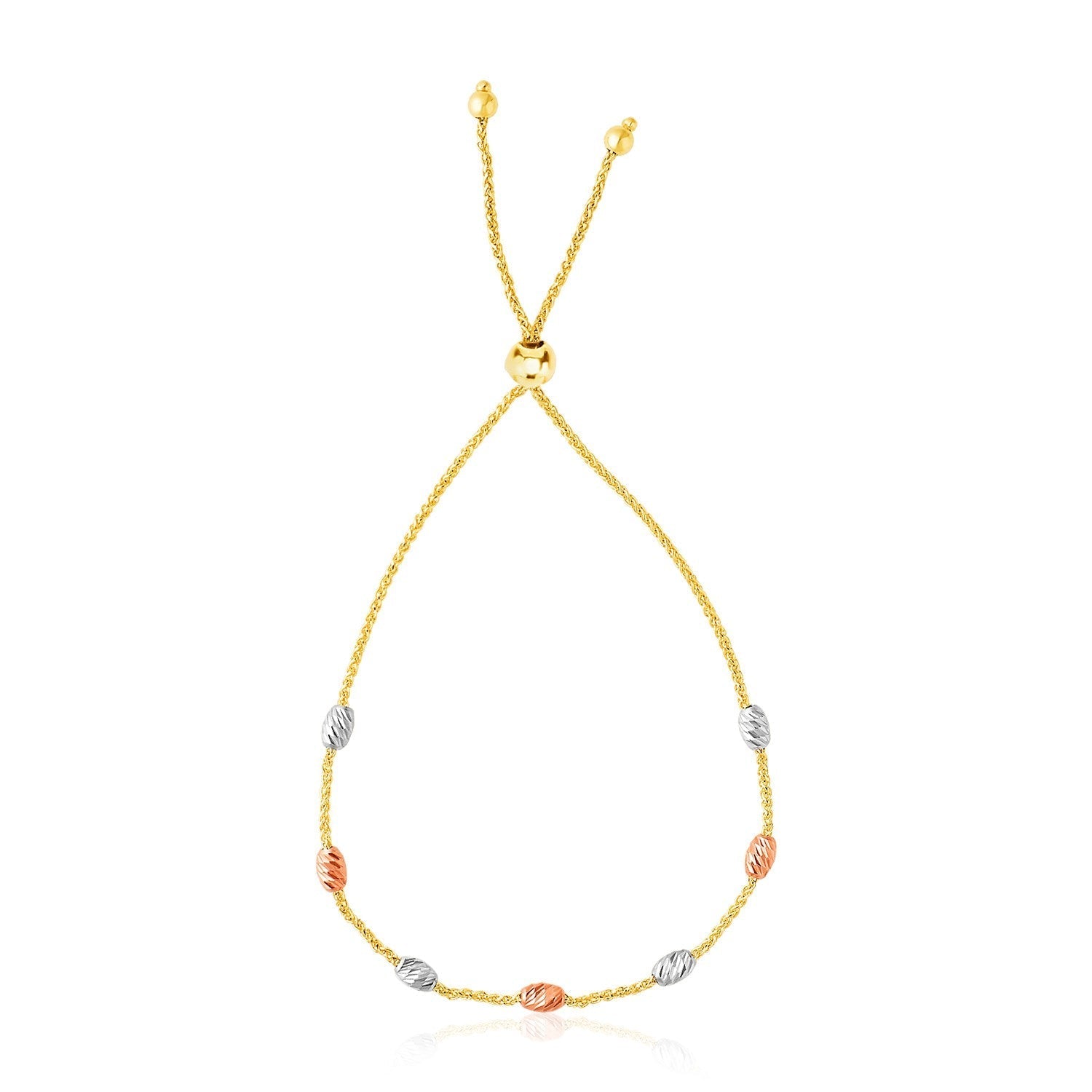 14k Tri-Color Gold Textured Oval Station Lariat Style Bracelet  DestGlow