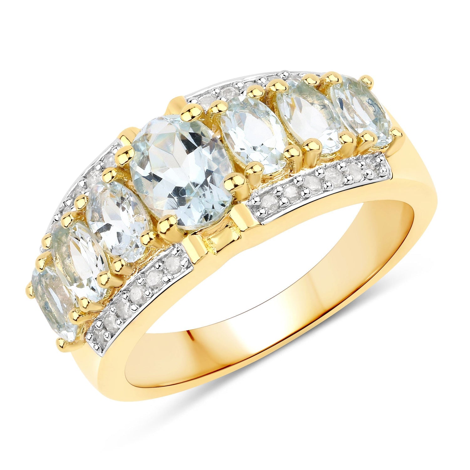 1.93 Carat Genuine Aquamarine and White Diamond .925 Sterling Silver Ring  DestGlow