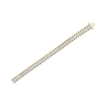 14K Yellow and White Gold 5.0 Cttw Round &amp; Baguette Cut Diamond 7" Reflective Tennis Bracelet (H-I Color, I1-I2 Clarity) by Bids.com