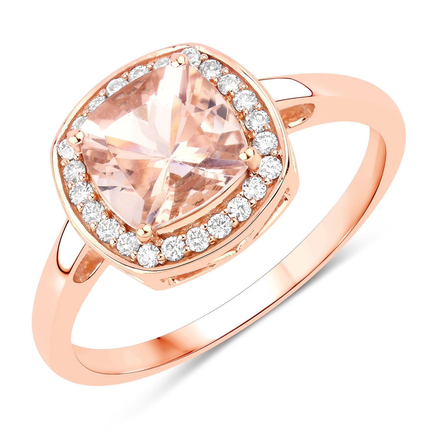 1.36 Carat Genuine Morganite and White Diamond 14K Rose Gold Ring  DestGlow