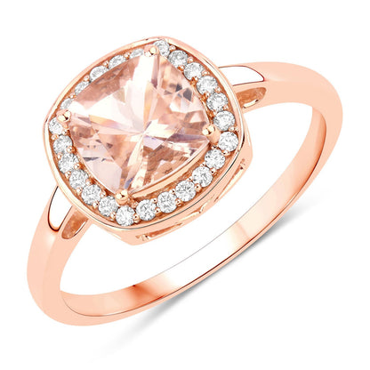 1.36 Carat Genuine Morganite and White Diamond 14K Rose Gold Ring  DestGlow