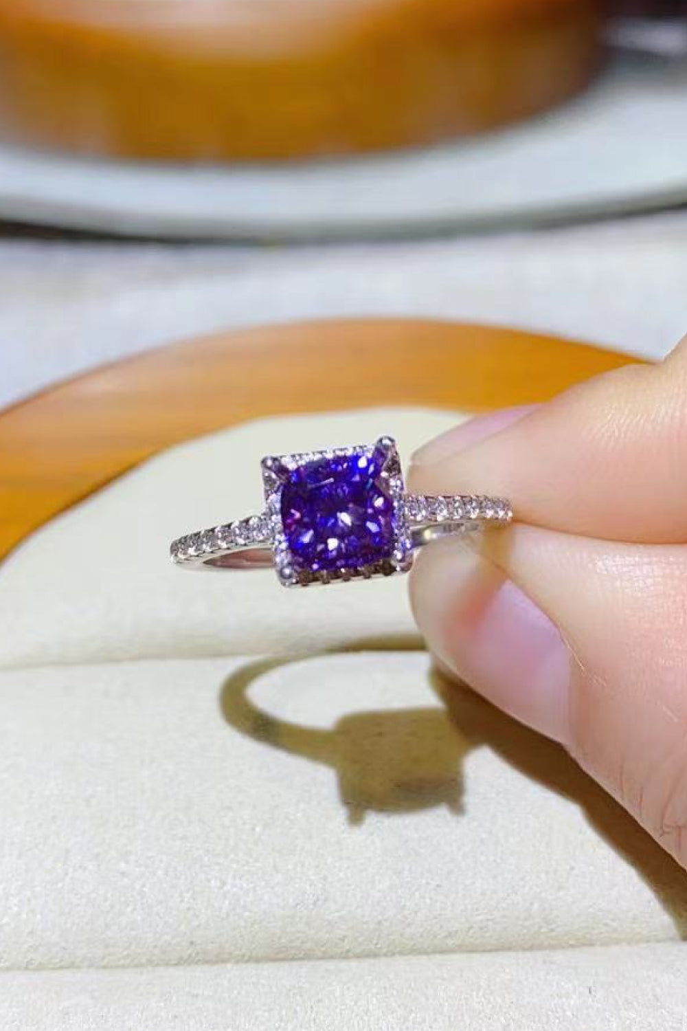 1 Carat Purple Sparkala™ Platinum-Plated Square Ring by Sparkala