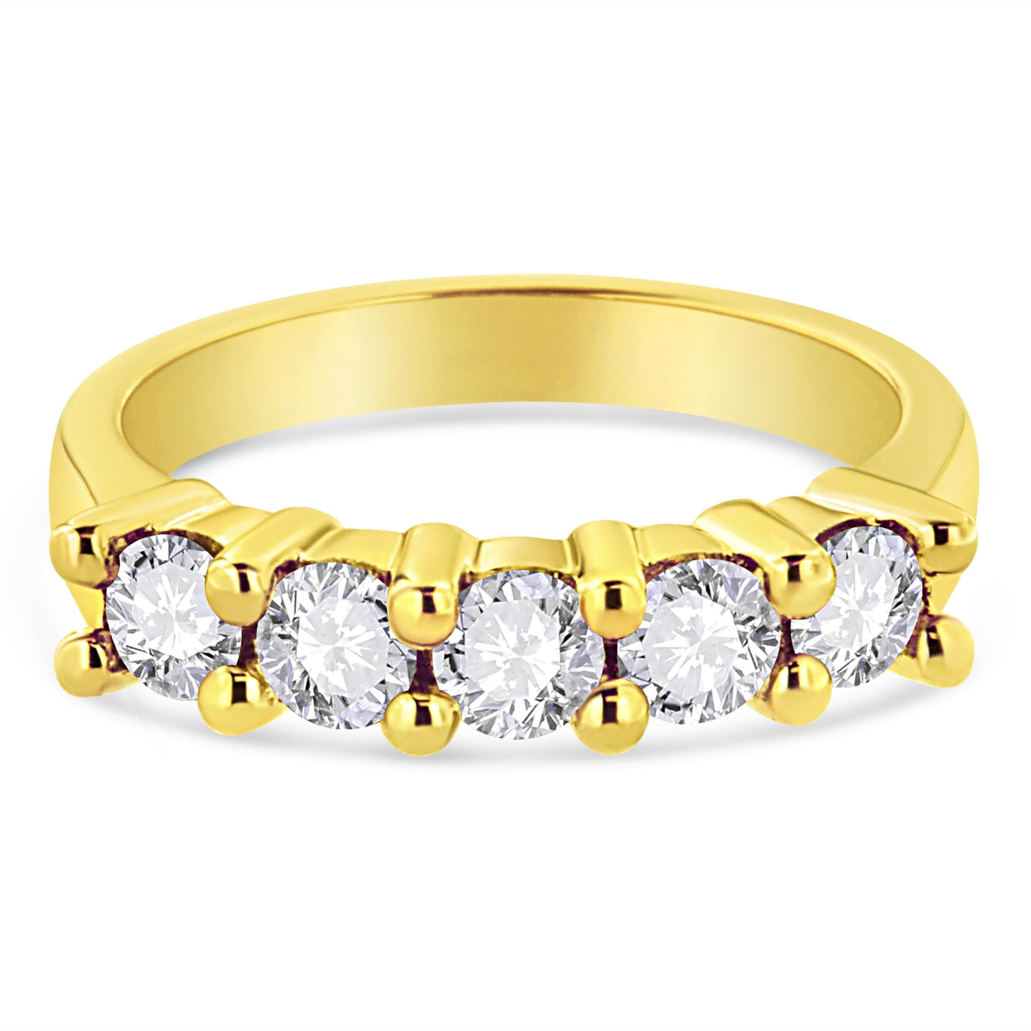 14K Yellow Gold Plated .925 Sterling Silver 1.0 Cttw Shared Prong-set Round Diamond 5 Stone Band Ring (J-K Color, I1-I2 Clarity) - Size 7 by Bids.com