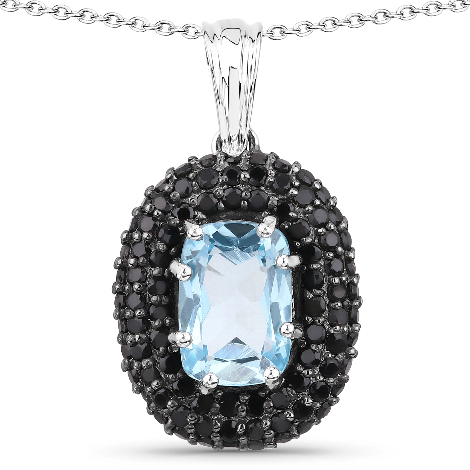 6.70 Carat Genuine Blue Topaz and Black Spinel .925 Sterling Silver Pendant by Bids.com