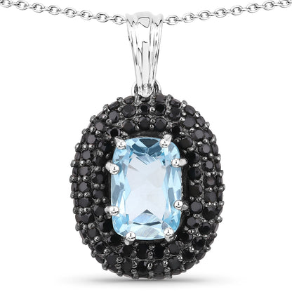 6.70 Carat Genuine Blue Topaz and Black Spinel .925 Sterling Silver Pendant by Bids.com