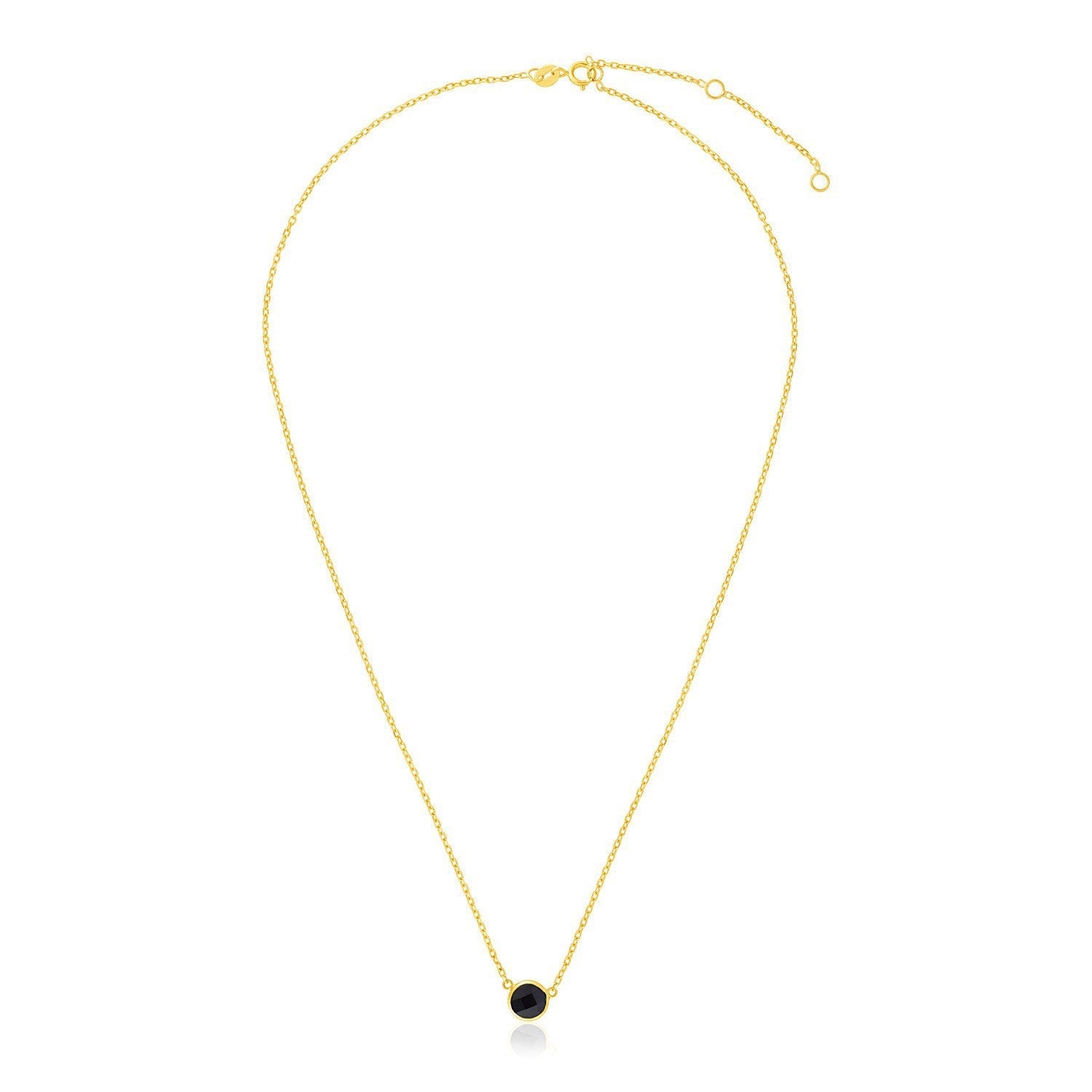14k Yellow Gold 17 inch Necklace with Round Onyx  DestGlow