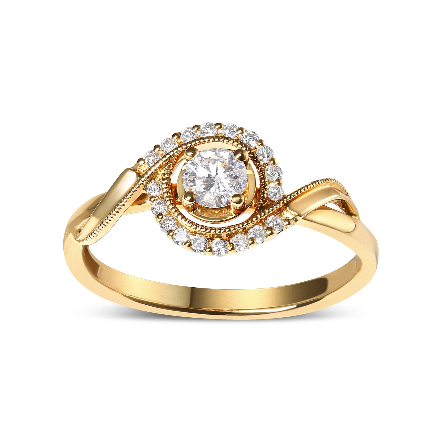 14K Yellow Gold 1/3 Cttw Diamond Solitaire and Halo Swirl Engagement Ring (G-H Color, VS2-SI1 Clarity)- Size 7 by Bids.com