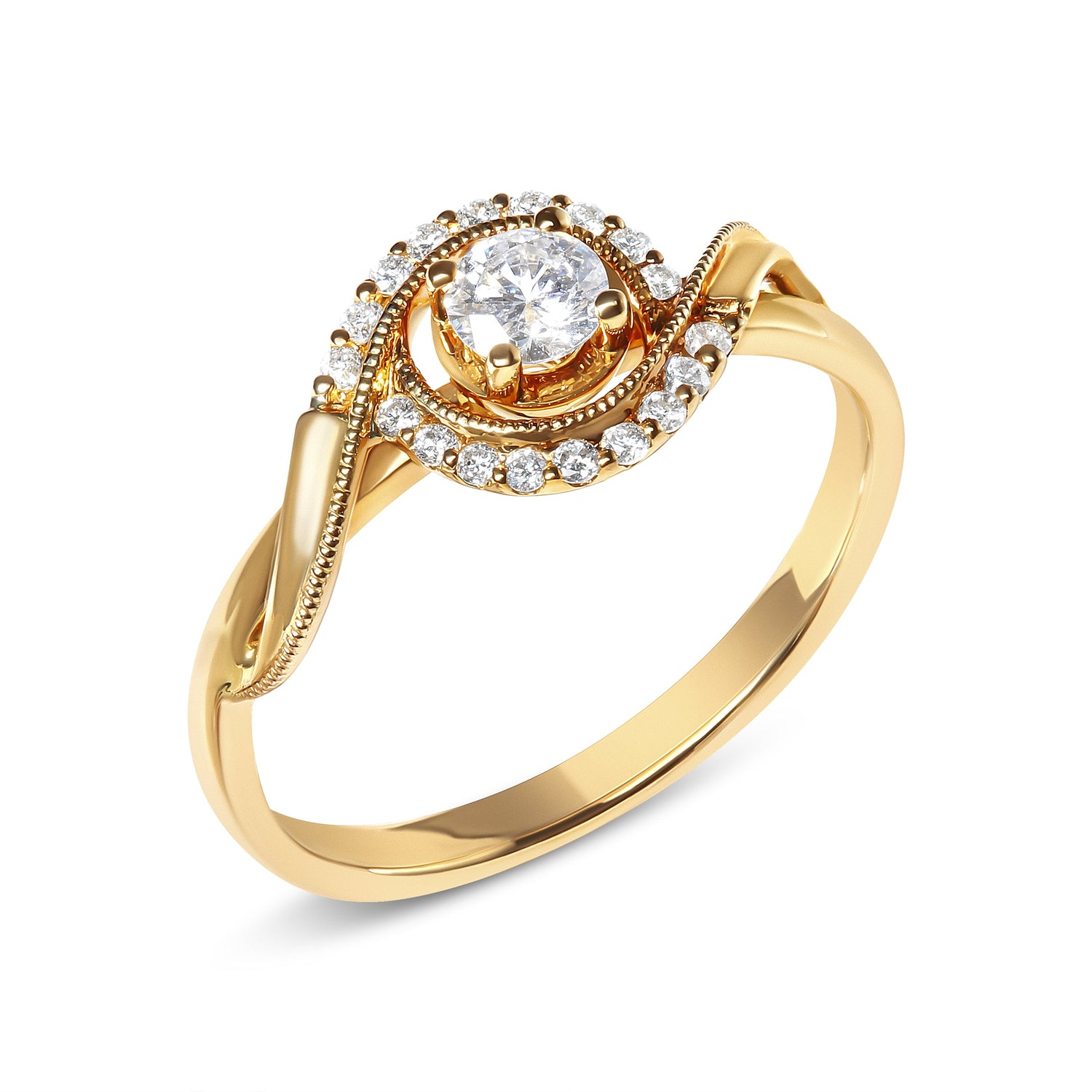 14K Yellow Gold 1/3 Cttw Diamond Solitaire and Halo Swirl Engagement Ring (G-H Color, VS2-SI1 Clarity)- Size 7 by Bids.com