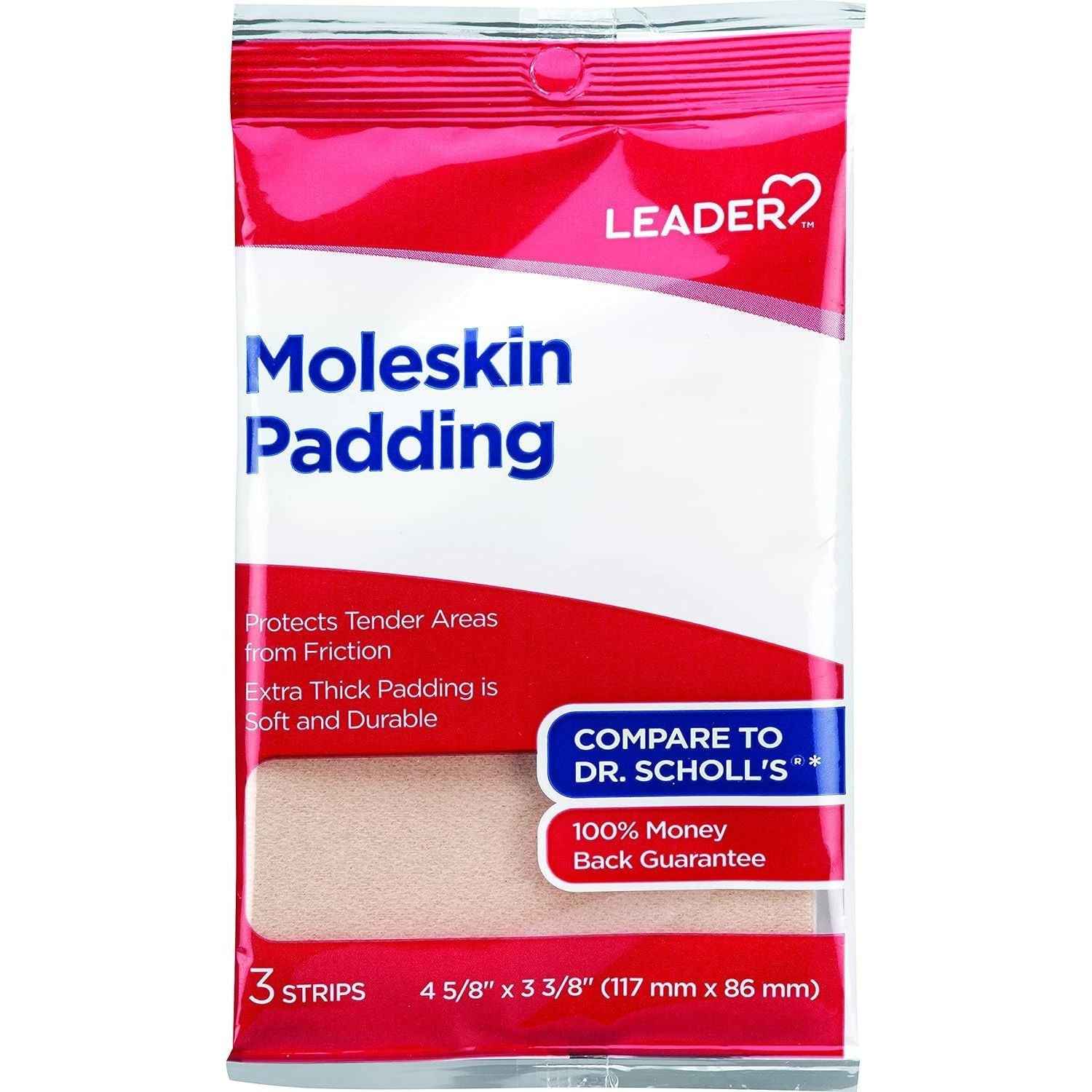 Leader Moleskin Padding Sheets, Blister Prevention &amp; Foot Pain Relief, 3 Count