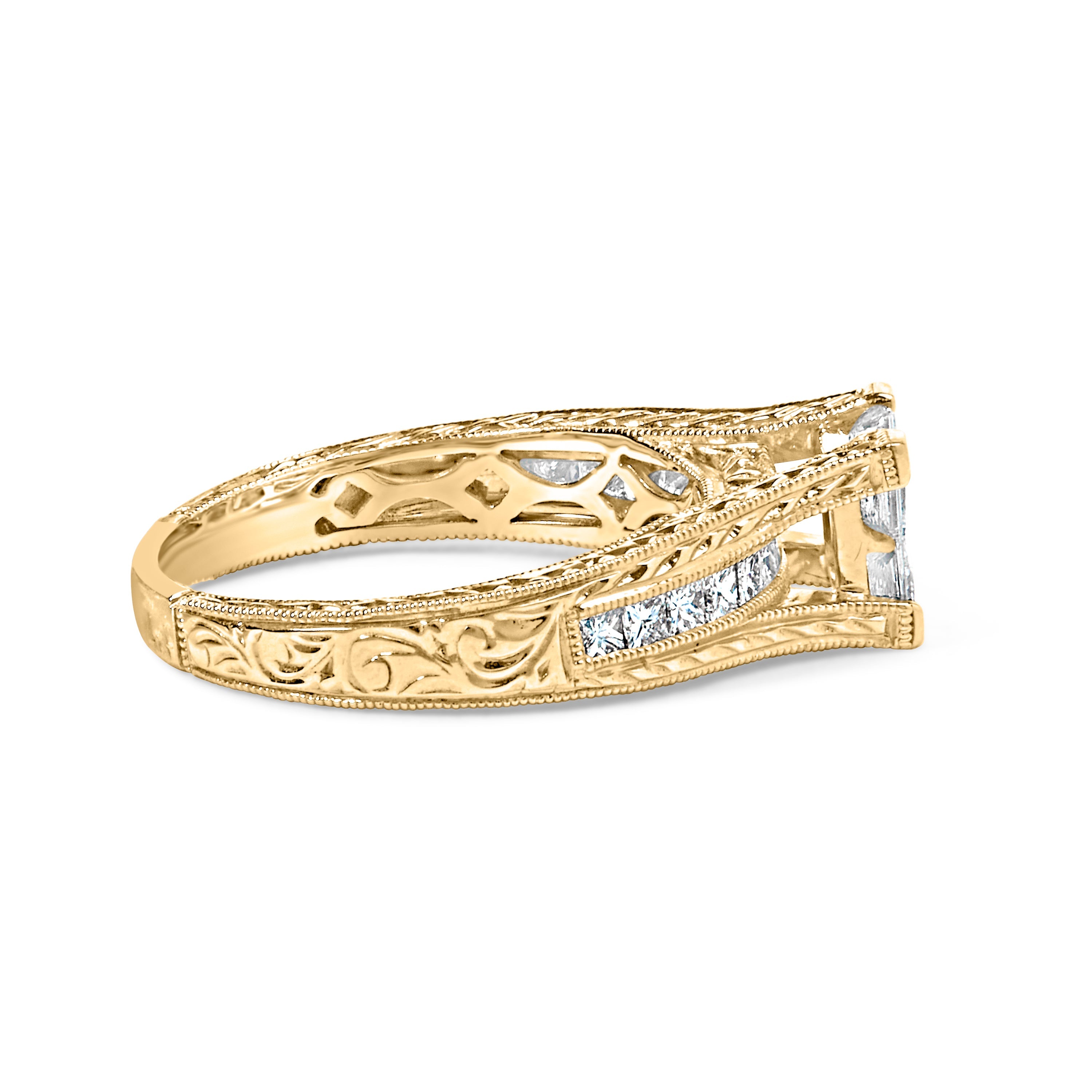 14K Yellow Gold 1.0 Cttw Princess Composite Diamond Engagement Ring (G-H Color, VS1-VS2 Clarity) - Size 7 by Bids.com
