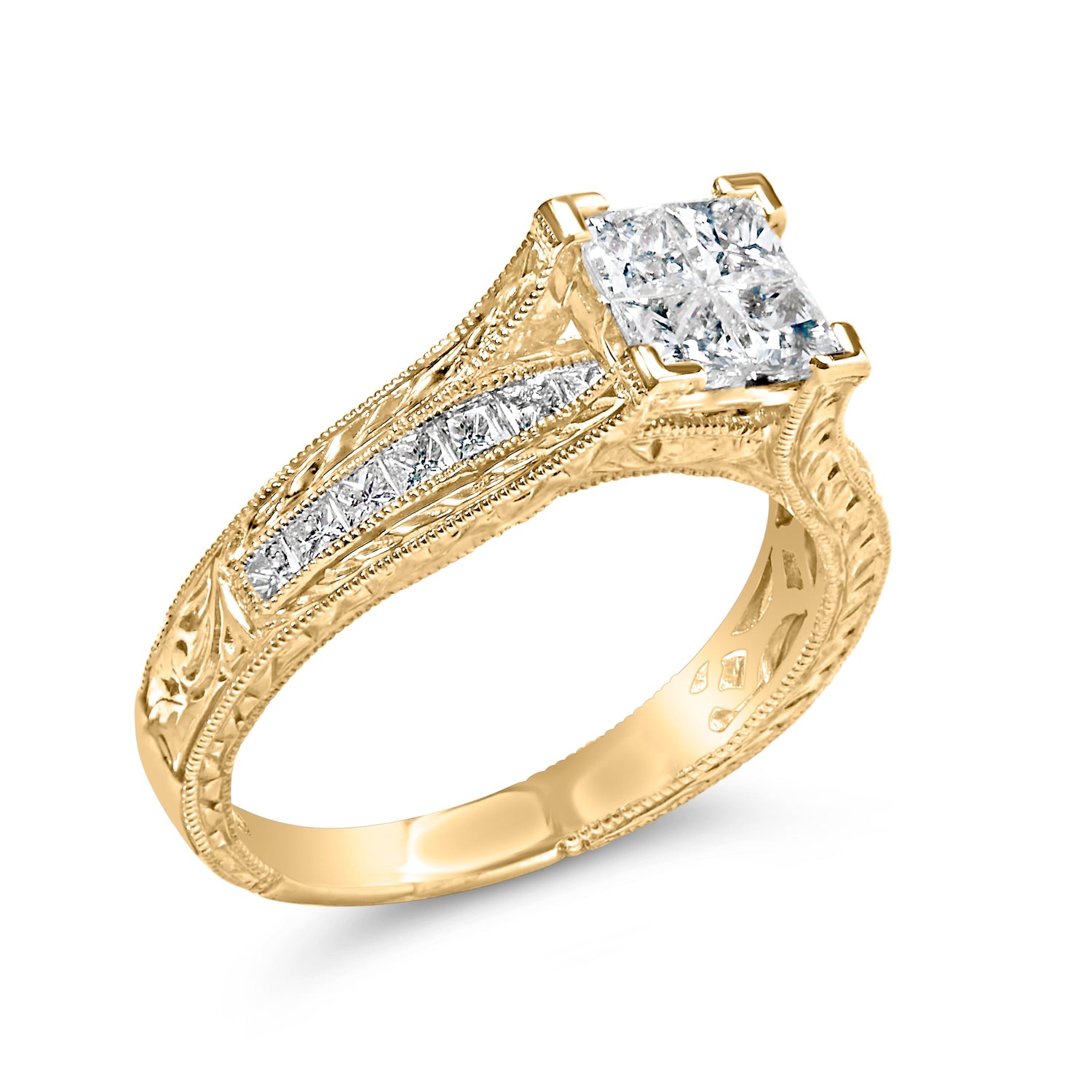 14K Yellow Gold 1.0 Cttw Princess Composite Diamond Engagement Ring (G-H Color, VS1-VS2 Clarity) - Size 7 by Bids.com