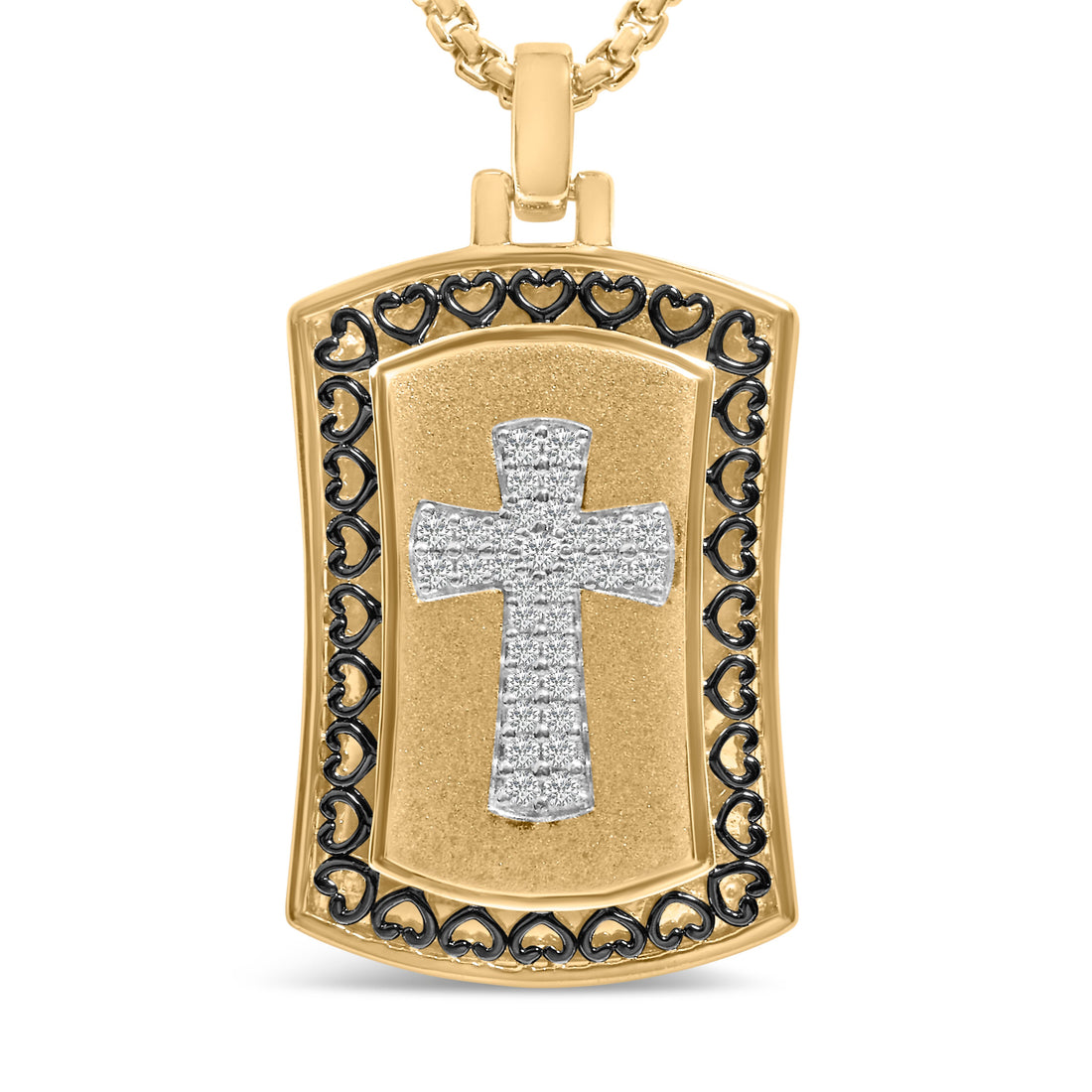14K Yellow Gold Plated Sterling Silver 1/4 Cttw Diamond Cross Dog Tag Pendant Necklace by Bids.com