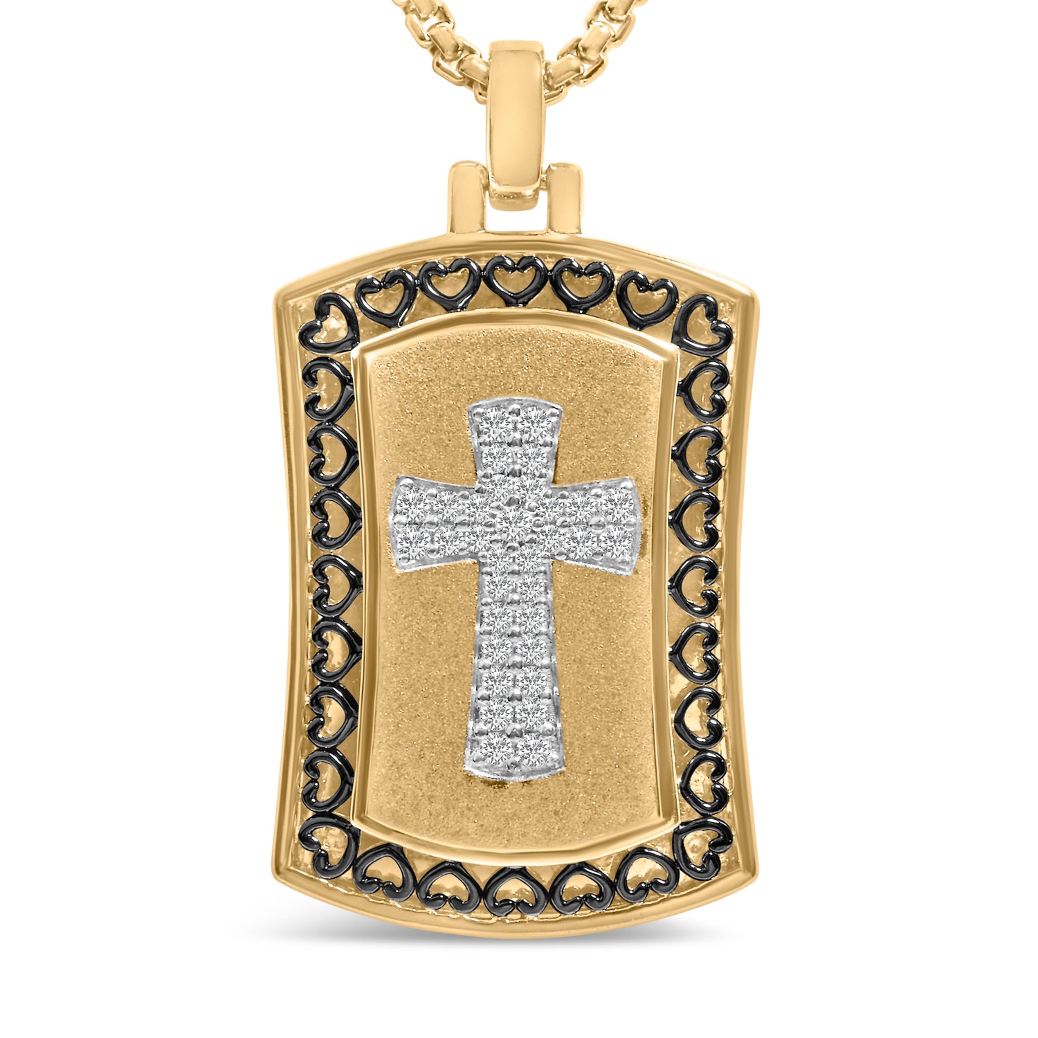14K Yellow Gold Plated Sterling Silver 1/4 Cttw Diamond Cross Dog Tag Pendant Necklace by Bids.com
