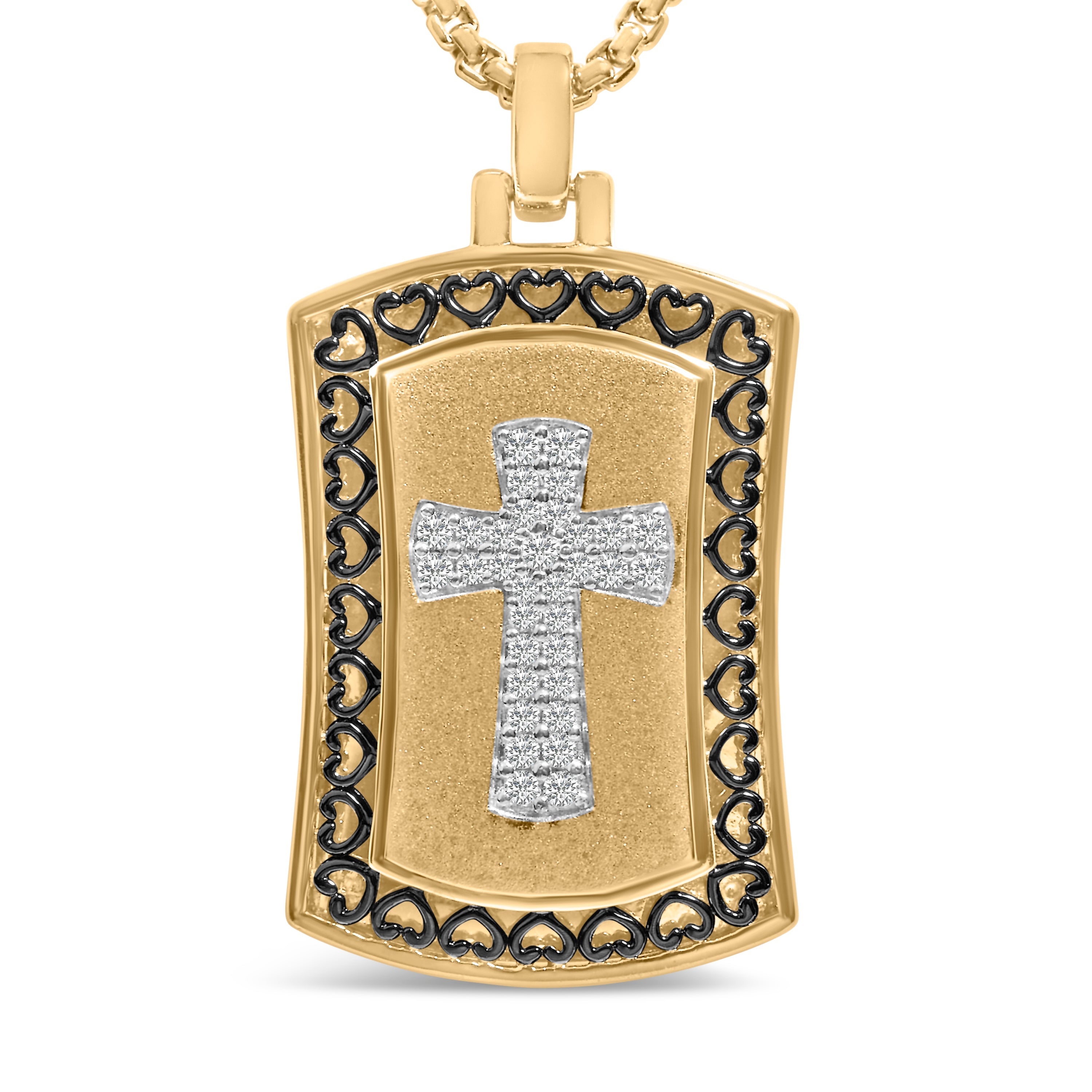 14K Yellow Gold Plated Sterling Silver 1/4 Cttw Diamond Cross Dog Tag Pendant Necklace by Bids.com