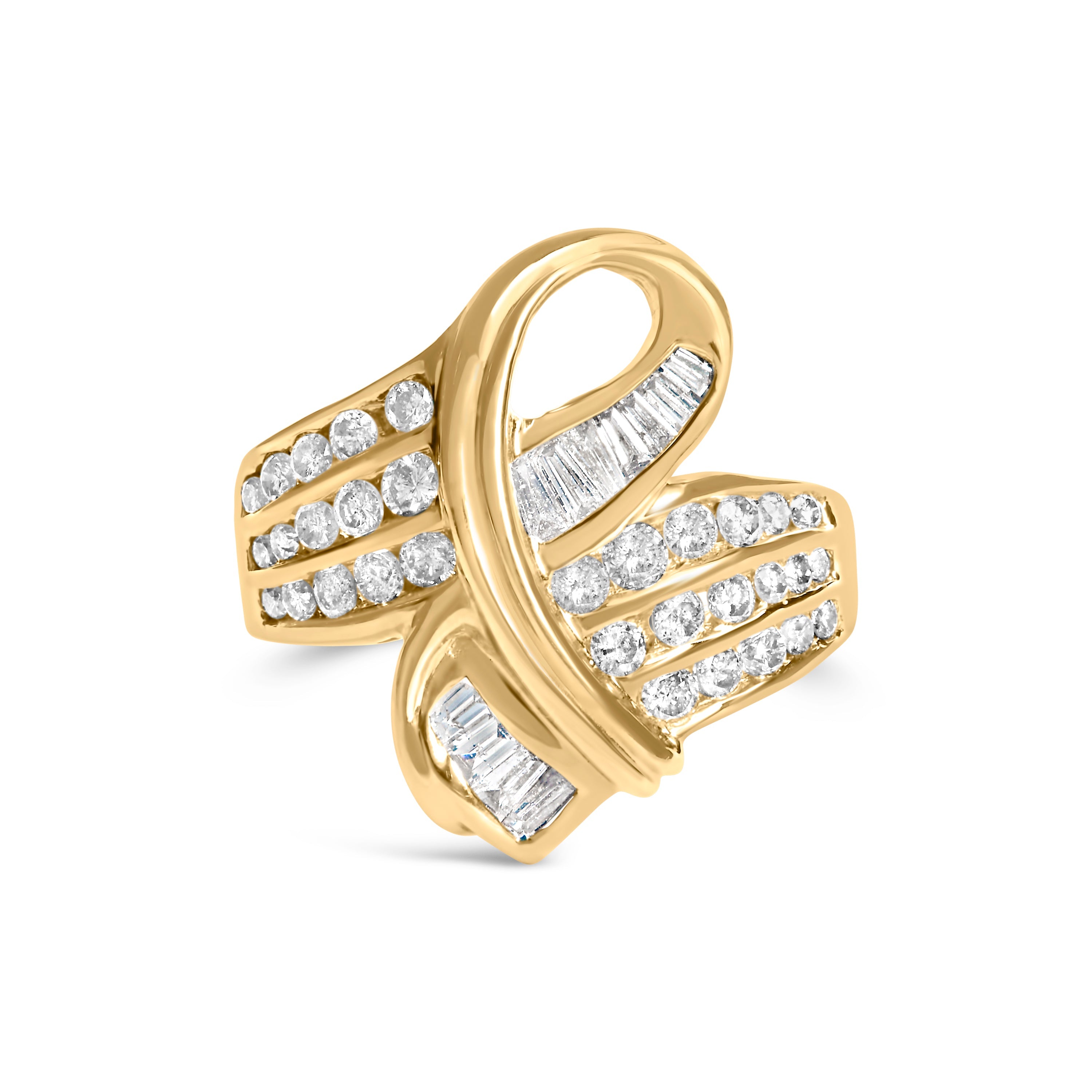 14K Yellow Gold 1 1/3 Cttw Channel Set Diamond Bypass Cocktail Ring (J-K Color, I1-I2 Clarity) - Ring Size 7 by Bids.com