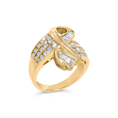 14K Yellow Gold 1 1/3 Cttw Channel Set Diamond Bypass Cocktail Ring (J-K Color, I1-I2 Clarity) - Ring Size 7 by Bids.com