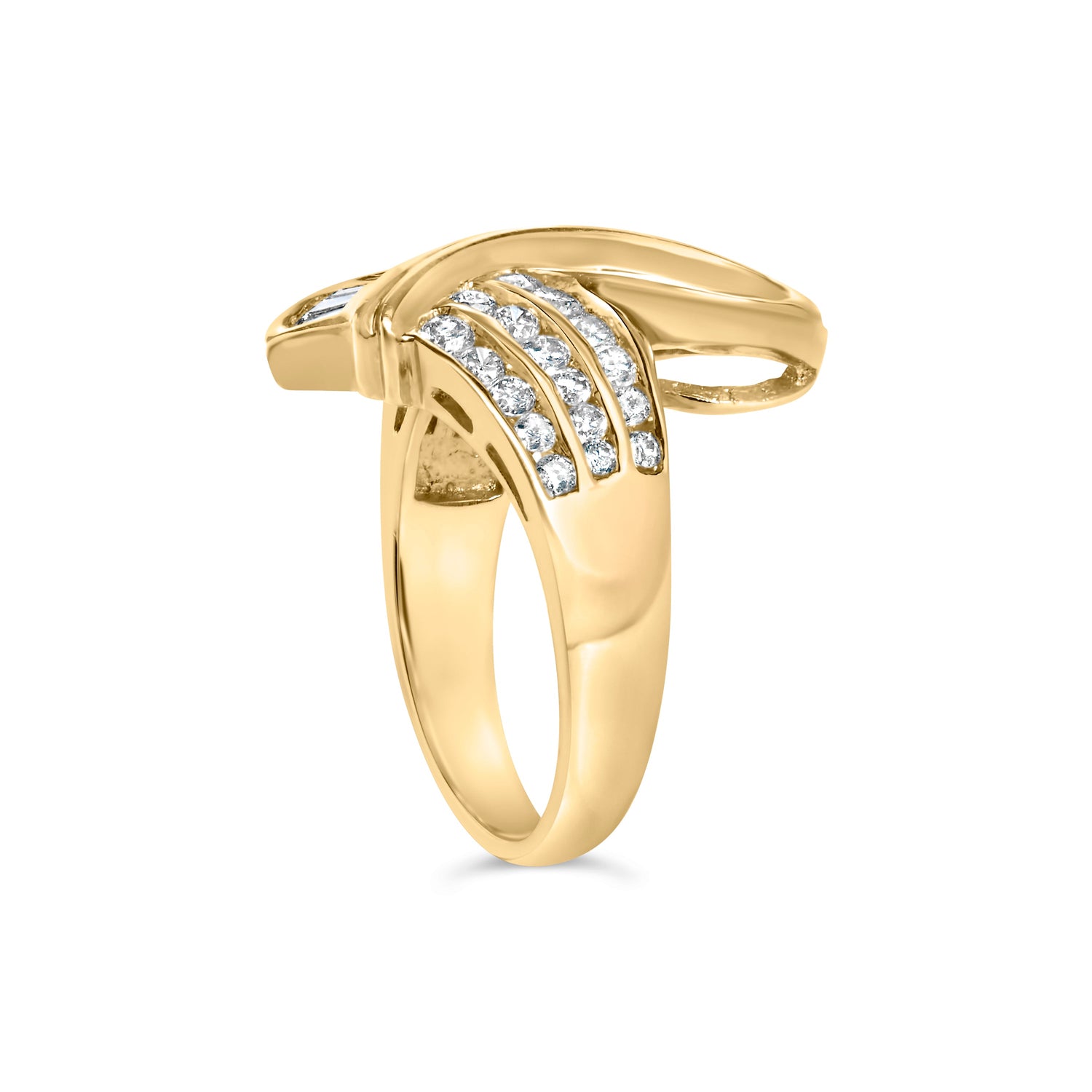 14K Yellow Gold 1 1/3 Cttw Channel Set Diamond Bypass Cocktail Ring (J-K Color, I1-I2 Clarity) - Ring Size 7 by Bids.com