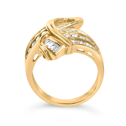 14K Yellow Gold 1 1/3 Cttw Channel Set Diamond Bypass Cocktail Ring (J-K Color, I1-I2 Clarity) - Ring Size 7 by Bids.com