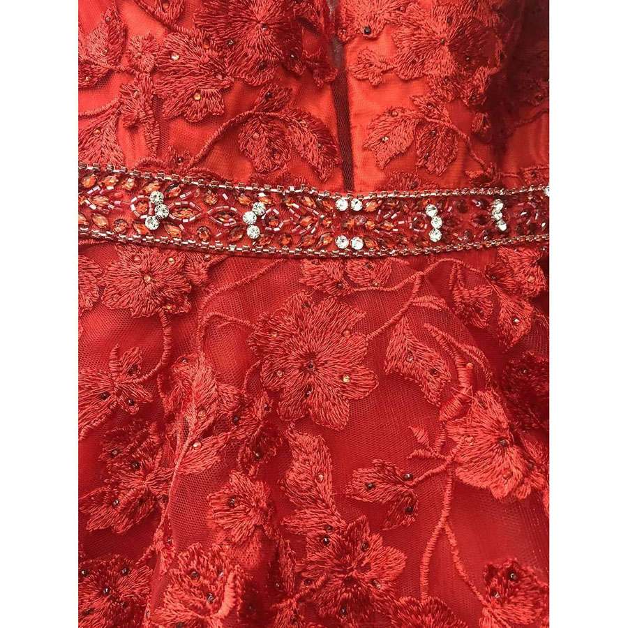 Juliet 224 V-Neck and Back Embroidered Tulle A-Line Ball Gown by DiscountDressShop