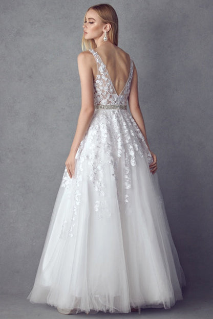 Juliet 224 V-Neck and Back Embroidered Tulle A-Line Ball Gown by DiscountDressShop