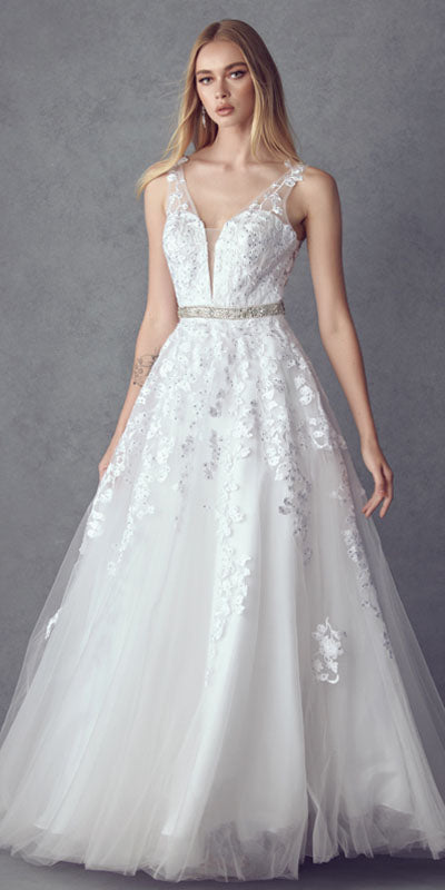 Juliet 224 V-Neck and Back Embroidered Tulle A-Line Ball Gown by DiscountDressShop