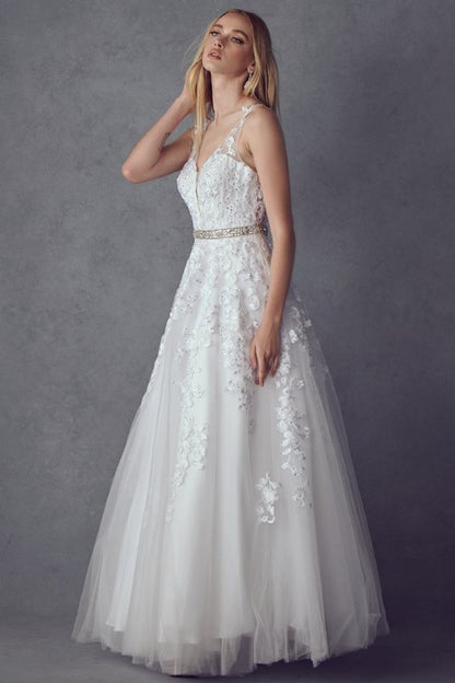 Juliet 224 V-Neck and Back Embroidered Tulle A-Line Ball Gown by DiscountDressShop