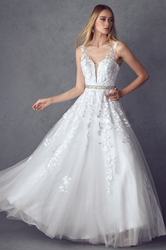 Juliet 224 V-Neck and Back Embroidered Tulle A-Line Ball Gown by DiscountDressShop