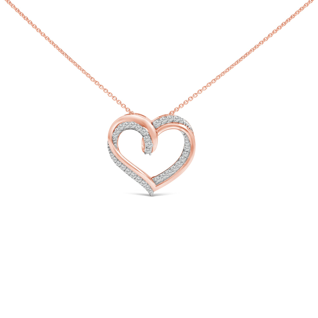 14K Rose Gold Plated Sterling Silver 1/2 Cttw Diamond Open Heart Pendant Necklace by Bids.com