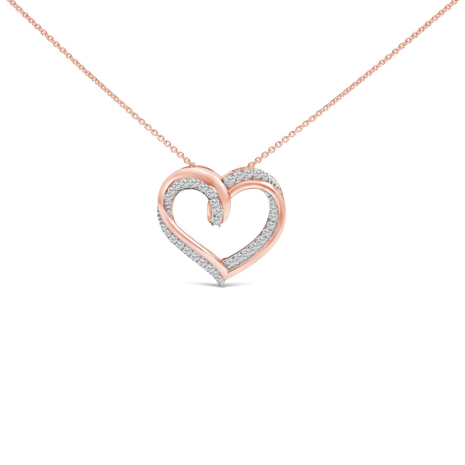 14K Rose Gold Plated Sterling Silver 1/2 Cttw Diamond Open Heart Pendant Necklace by Bids.com