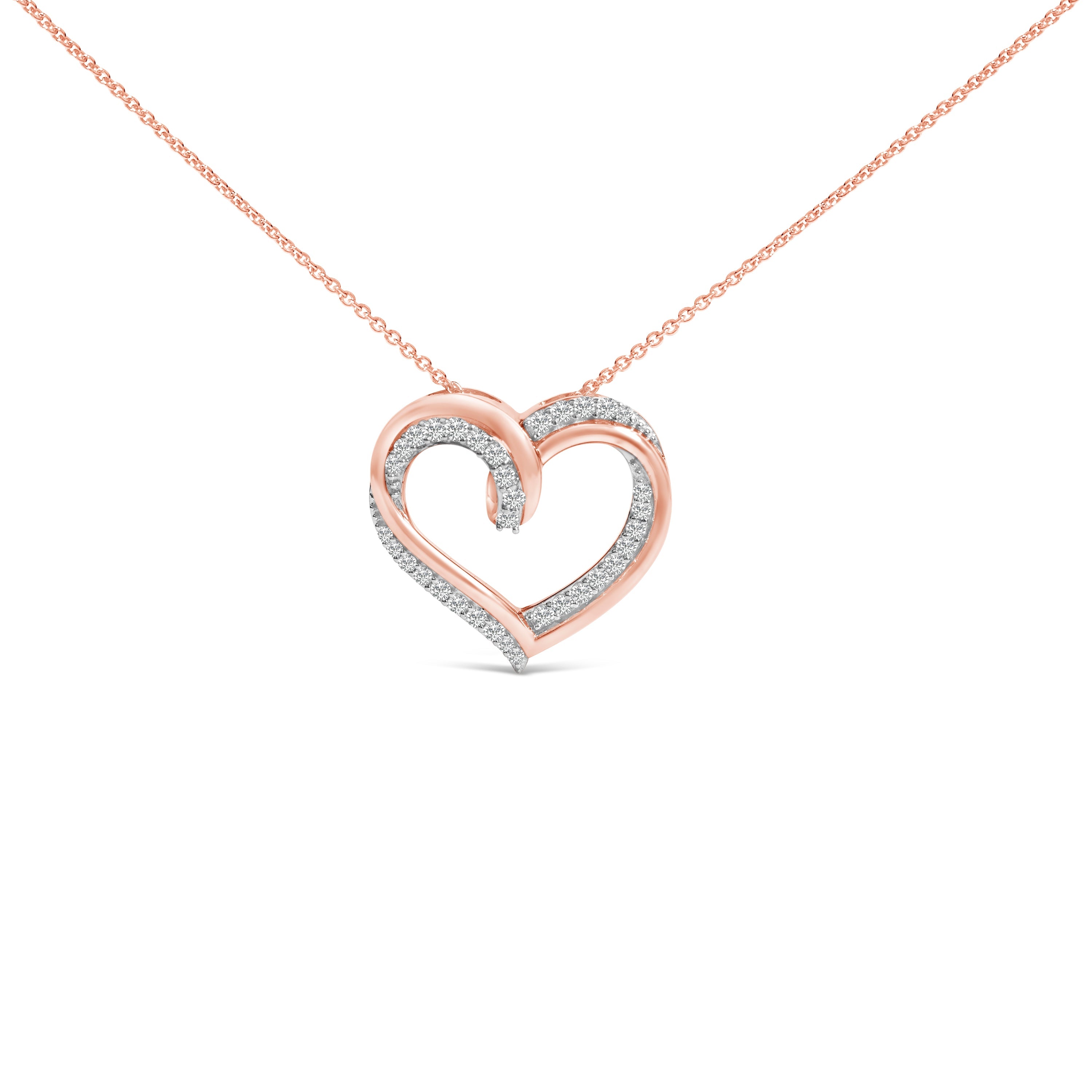 14K Rose Gold Plated Sterling Silver 1/2 Cttw Diamond Open Heart Pendant Necklace by Bids.com