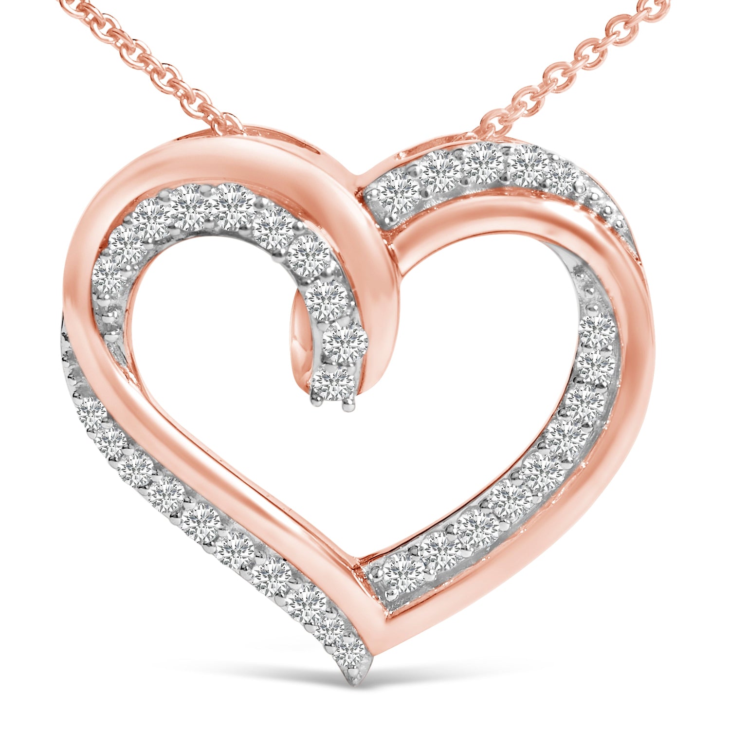 14K Rose Gold Plated Sterling Silver 1/2 Cttw Diamond Open Heart Pendant Necklace by Bids.com