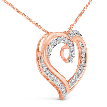 14K Rose Gold Plated Sterling Silver 1/2 Cttw Diamond Open Heart Pendant Necklace by Bids.com