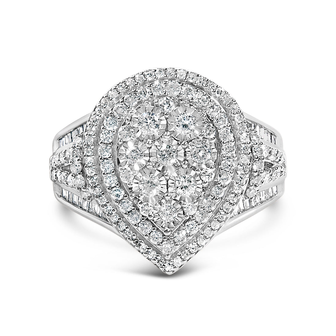 Sterling Silver 1 Cttw Diamond Pear-Shaped Triple Halo Cluster Ring by Bids.com