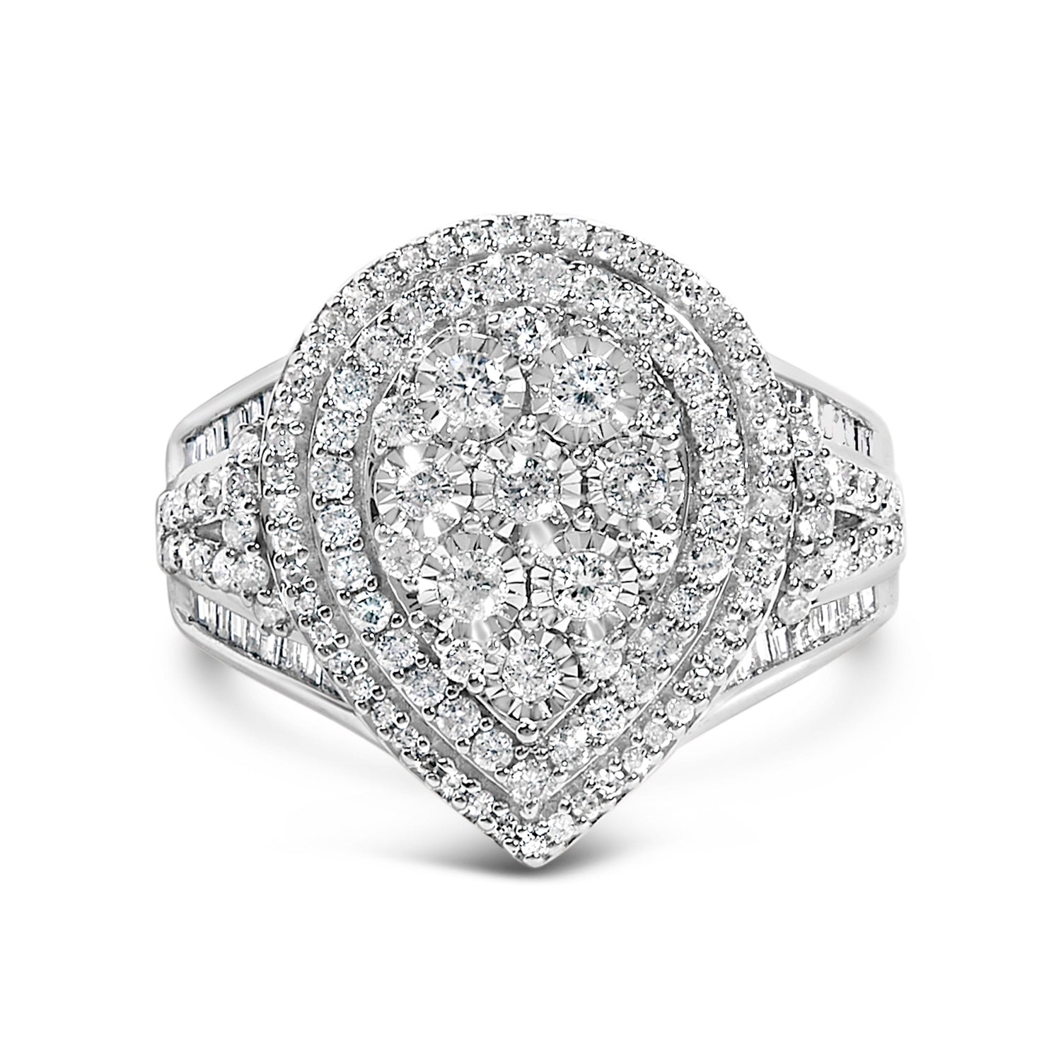 Sterling Silver 1 Cttw Diamond Pear-Shaped Triple Halo Cluster Ring by Bids.com