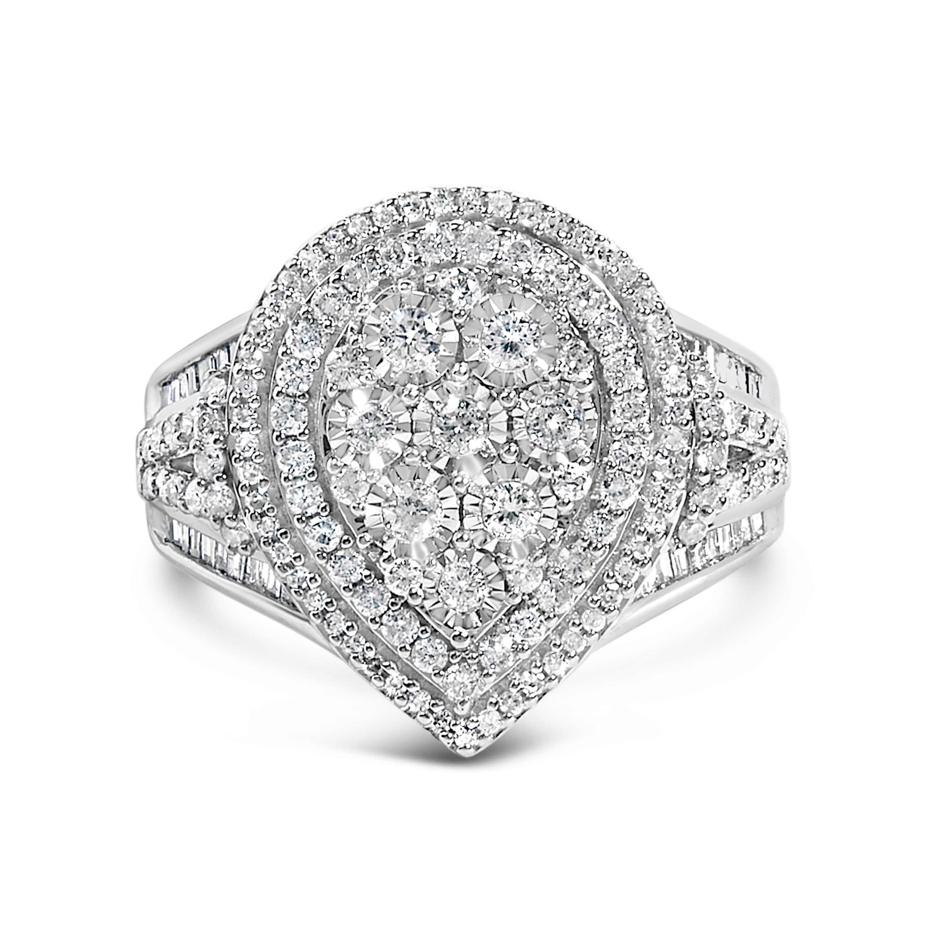 Sterling Silver 1 Cttw Diamond Pear-Shaped Triple Halo Cluster Ring by Bids.com