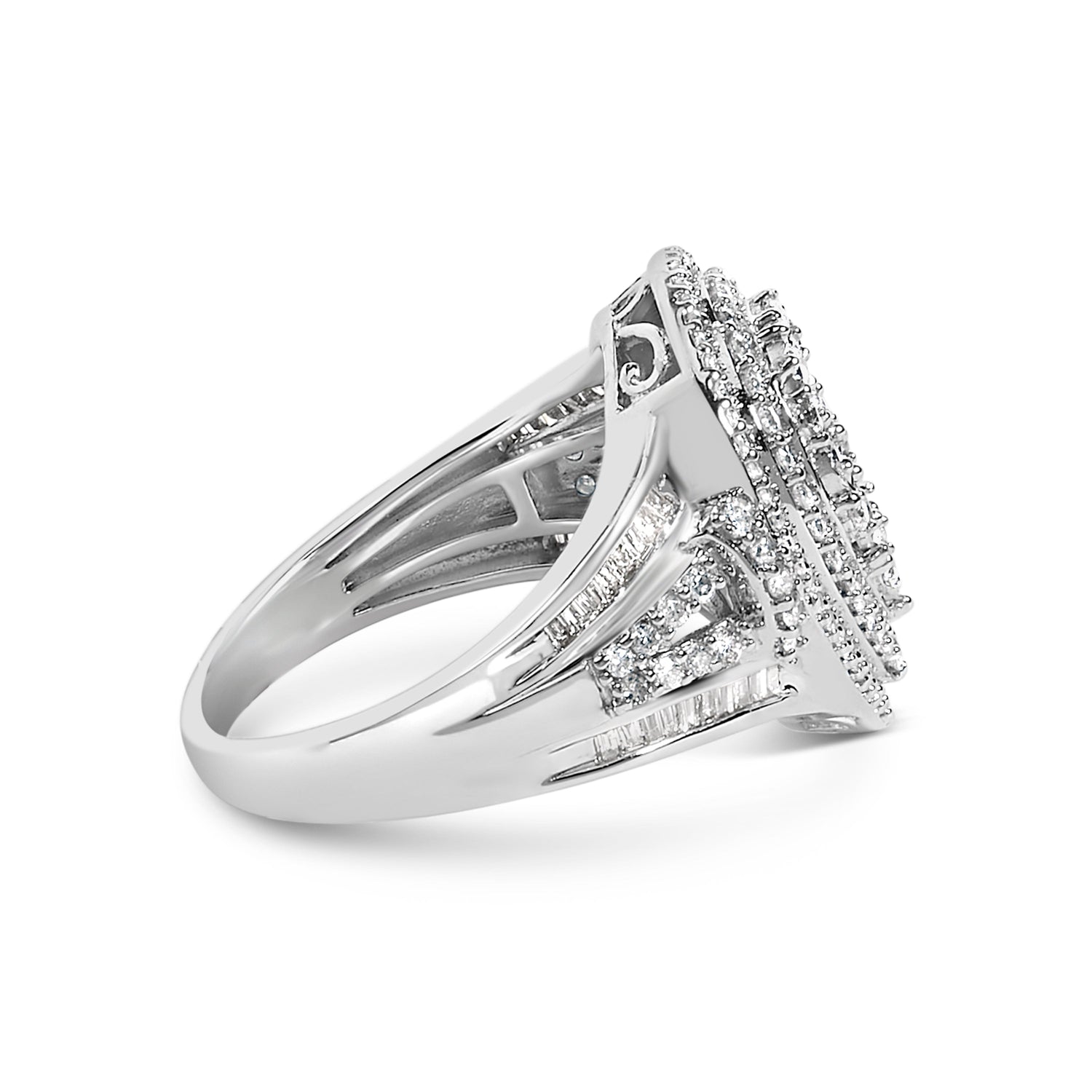 Sterling Silver 1 Cttw Diamond Pear-Shaped Triple Halo Cluster Ring by Bids.com