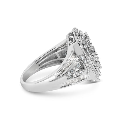 Sterling Silver 1 Cttw Diamond Pear-Shaped Triple Halo Cluster Ring by Bids.com