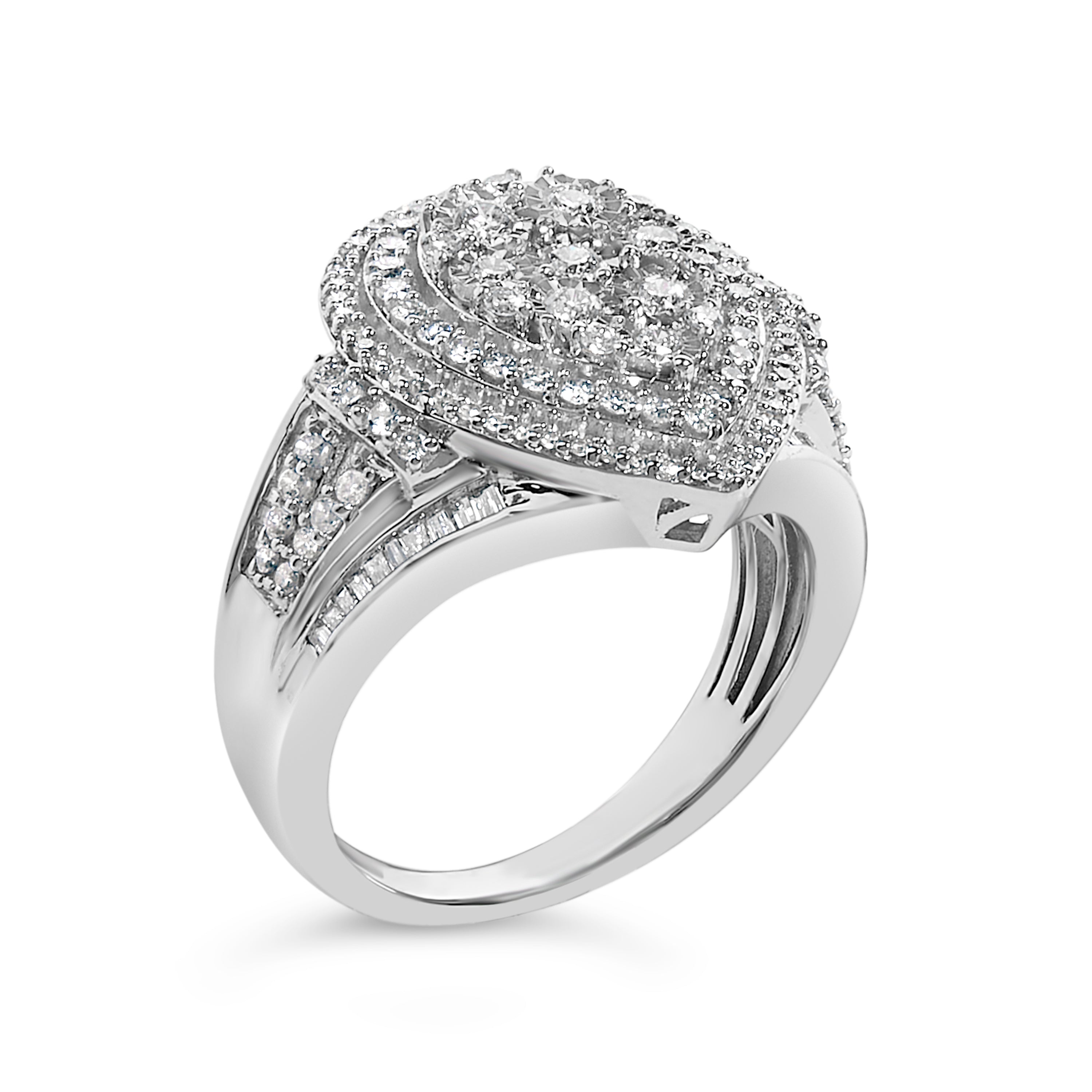 Sterling Silver 1 Cttw Diamond Pear-Shaped Triple Halo Cluster Ring by Bids.com